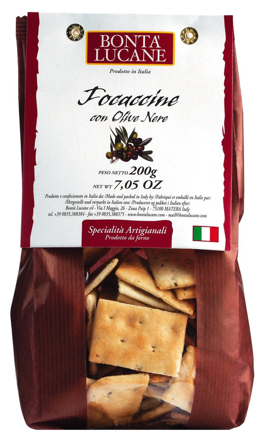 Focaccine con olive nere, Salzgebäck mit schwarzen Oliven