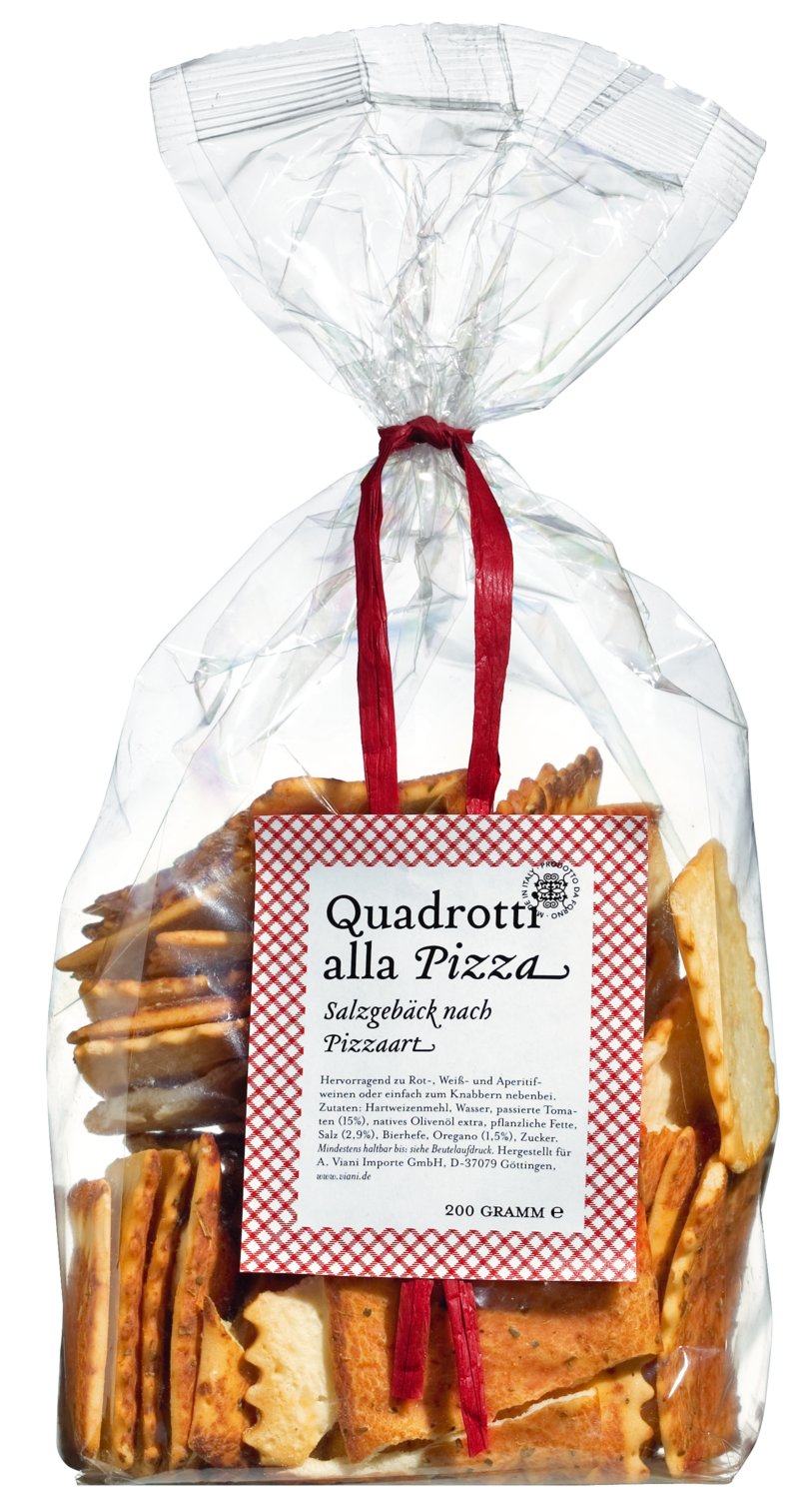 Quadrotti alla Pizza, Salzgebäck mit Tomaten und Oregano