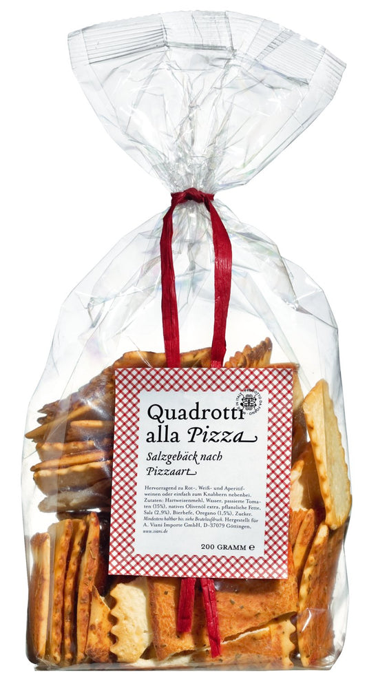 Quadrotti alla Pizza, Salzgebäck mit Tomaten und Oregano